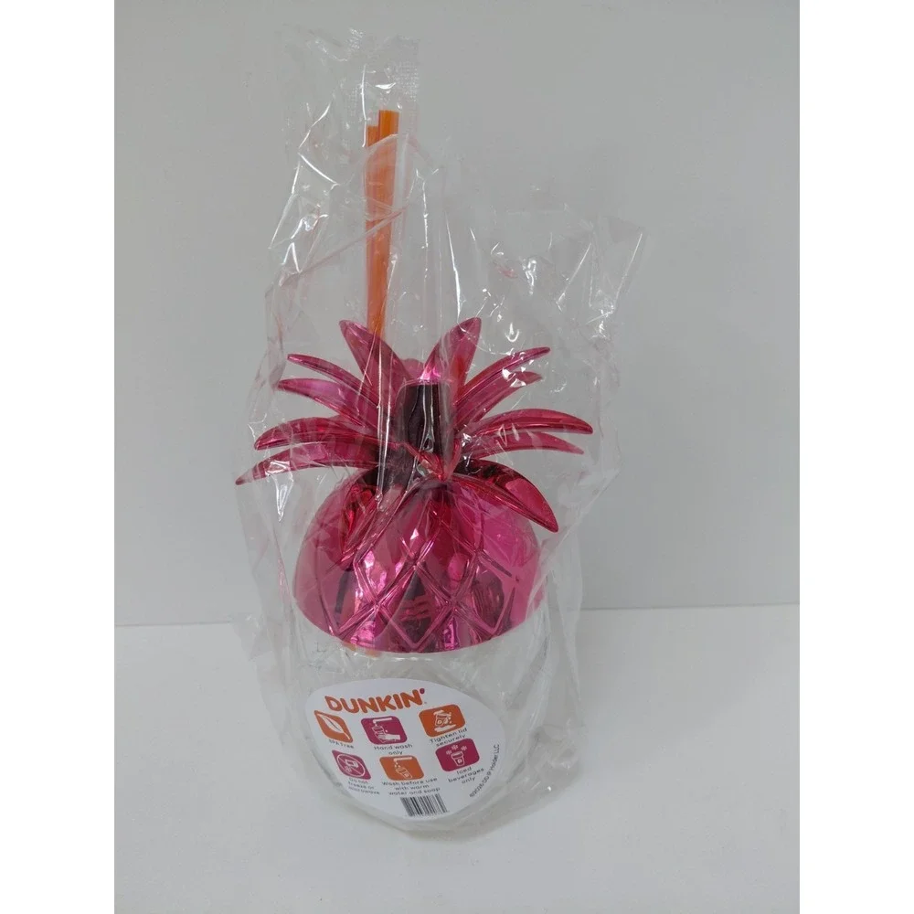 New‎ 2026 Dunkin'- 24oz Barbie Pink Pineapple Cup with Re-Usable Straw